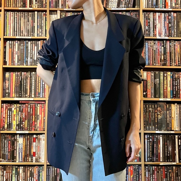 Vintage navy oversized double breasted blazer - Picture 3 of 4
